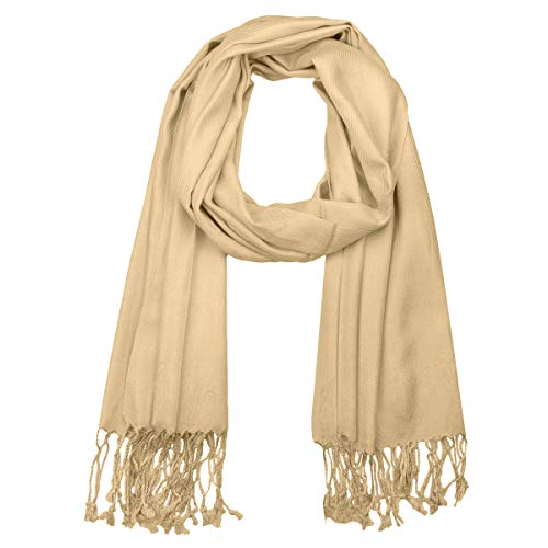 Falari Women's Soft Solid Color Pashmina Shawl Wrap Scarf Wedding Favors Bride Bridesmaid Gifts Evening Dress, Champagne, One size
