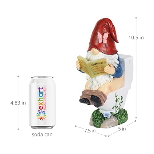 Exhart Light-Up Led Potty Time Gnome Statue, Battery Timer, Painted Resin Funny Décor, 7.5"X5"X10.5" #TOP3