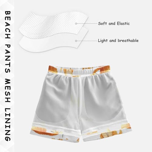 Pigsaly Boys' Swim Board Shorts Watercolor Leaves Cute Yellow Cat Boy's Swim Trunks Kids Swimwear 3T4