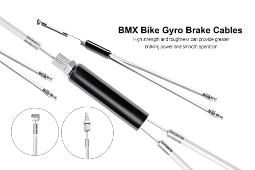 BMX Bike Gyro Brake Cables,Full Kit BMX Bicycle Brake Line Set Cable Wire,Front + Rear (Upper + Lower) with Spinner Rotor (Complete Set) for Bike Part Replacement - White (White) - Thumbnail 4