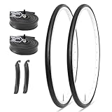MOHEGIA Road Bike Tires Replacement Set: 2-Pack 700x28C/28-622mm Folding Bicycle Tires and Pair 700x25-28C Inner Tubes with Tire Levers for On Road Riding