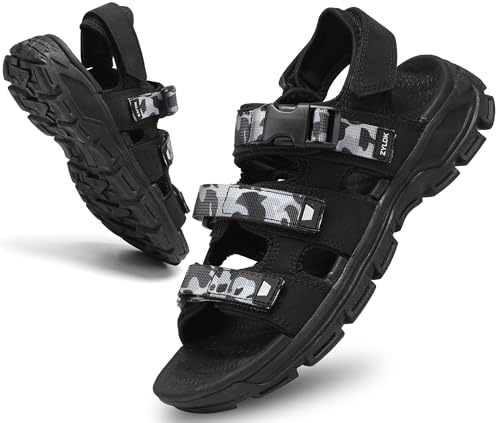 ZYLDK Sandalias Trekking Hombres Deportivas Verano Exterior Senderismo Zapatos con Punta Abierta Cuero Sandalias de Playa