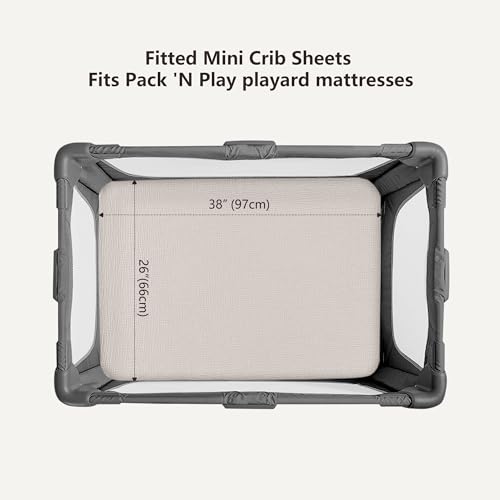 Image of Bearmoss Muslin Mini Crib Sheets for Pack N Play Mattress - 100% Cotton - 38 inchx26 inch Soft Breathable Playard Baby Crib Sheets Neutral for Boys Girls - 2 Pack (White Star)