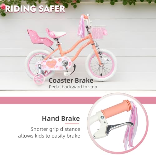 Image of Glerc Petal Girls Bike 12-18 Inch for Ages 2-9, Kids Bike with Training Wheels, Basket & Streamers, Princess Style Kids Bicycle, for Girls