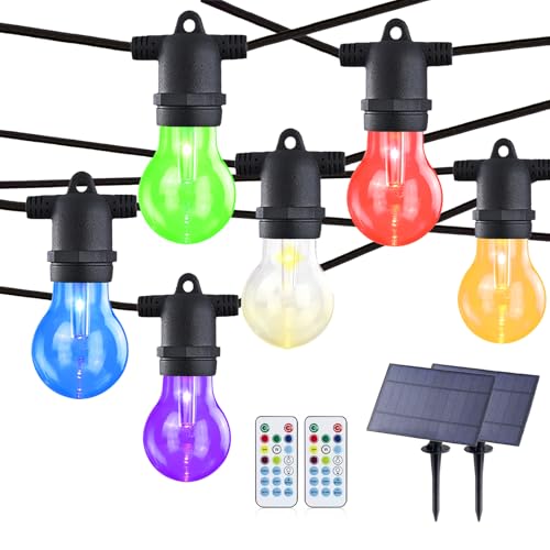 Image of Auroraworld 96FT RGB Outdoor String Lights - Dimmable Shatterproof Edison Bulbs, Remote Control, Waterproof Commercial Patio Lights for Cafe, Yard, Garden, Party & Wedding Decor