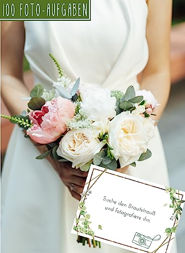 Fotoaufgaben Hochzeit - Interaktives Hochzeitsspiel mit 100+5 Fotoaufgaben - fotospiel hochzeit,hochzeitsspiele für gäste- Perfekt für Hochzeitsfotos & Fotobox accessoires hochzeit Hochzeitsdeko (a)