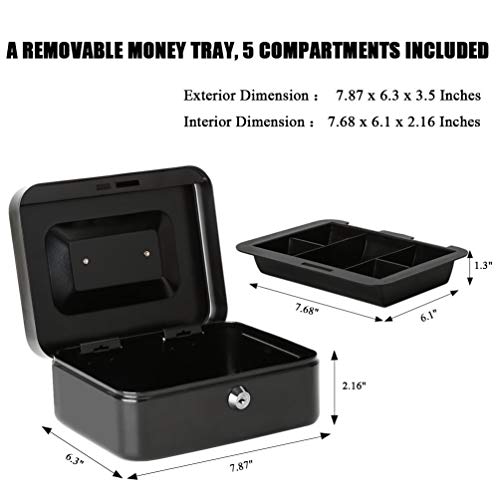 Jssmst Locking Medium Steel Cash Box With Money Tray,Lock Box,Black #TOP4