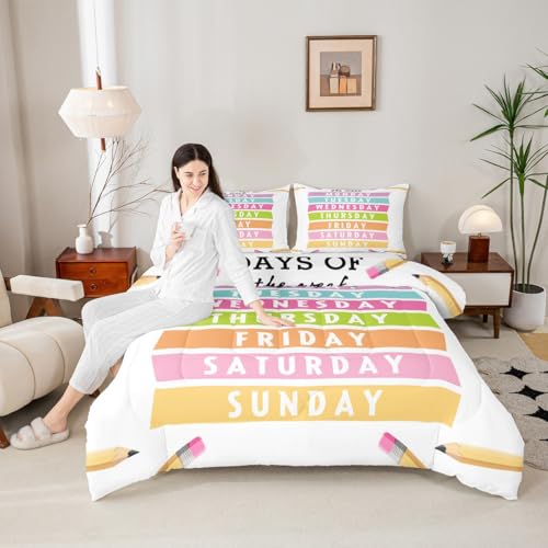 Image of Feelyou Kids Learning Comforter Set King Size, Days of The Week Bedding Set Educational Duvet Insert Boys Girls Preschool Teens Bedroom Decor 3Pcs