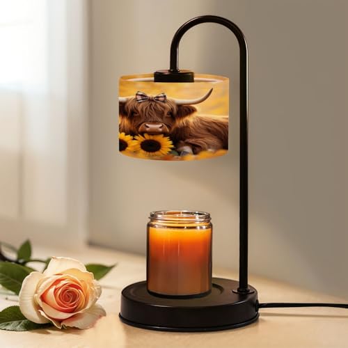 Candle Warmer Lamp with Timer and Dimmer, Cute Highland Cow Baby Rustic Farmhouse Sunflower Sunflowers Autumn Wax Melt Warmer with 4 Bulbs, House Warming Birthday Gifts for Women Mom New Home Decor