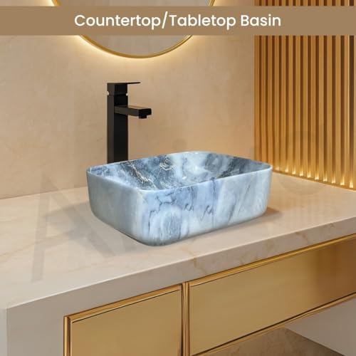 Image of Artiva Ceramic Wash Basin /Tabletop Washbasin For Bathroom,12 inchx16 inch /Small Countetop Bathroom Basin /Table Top Basin For Home,Office,Hotel /Rectangle Glossy Sink (Steel-Blue,12x16 Inch)