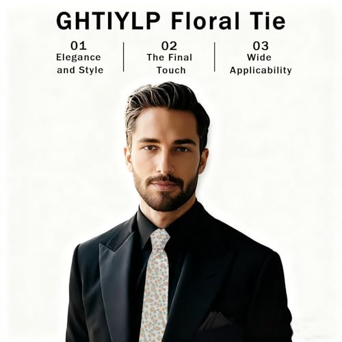 Image of Floral Ties for Men Satin Mens Tie Flower Printed Neck Tie Wedding Party Business