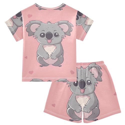 Summer Pajama Set Grey Koala Pink, Short Sleeve Sleepwear Nightwear2