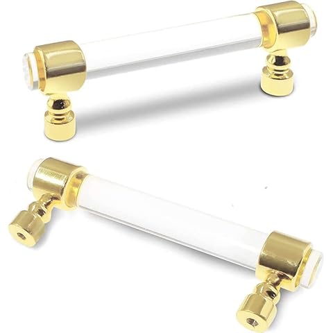 6 Pack Acrylic Cabinet Handles 128mm-Acrylic Drawer Pulls Gold Cabinet Pull Clear Crystal Cabinet Drawer Pulls for Kitchen Hardware Knobs Cover
