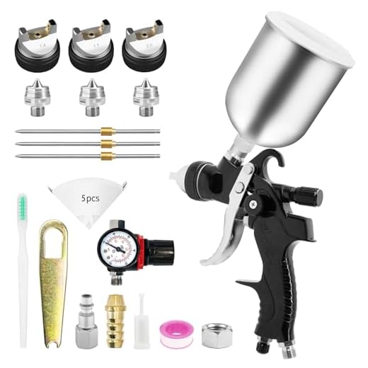 RRJ HVLP Spray Gun Kits with Air Regulator, Air Spray Paint Gun with 1.4/1.7/2mm Nozzles, 600cc Cup, Automotive Paint Gun Sprayer, Gravity Spray Gun for Cars, Furniture, DIY Painting (Style 2)
