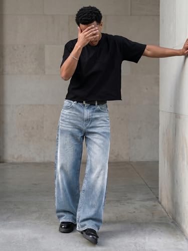 Comdecevis Men's Baggy Jeans Wide Leg Streetwear Loose Fit Denim Pants - Image 4
