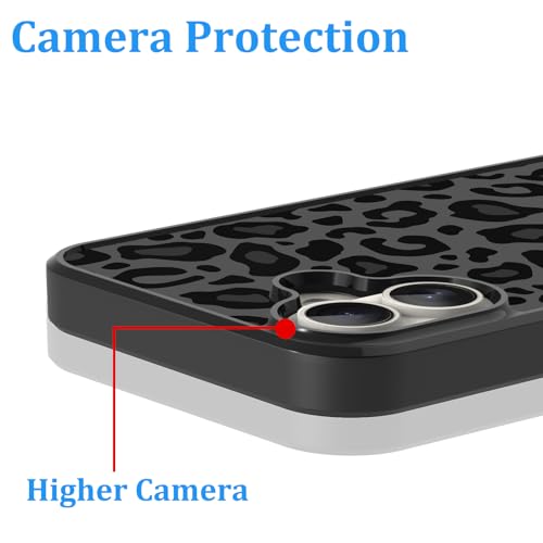 Image of KANGHAR Case Compatible with iPhone 16,Black Leopard Design | Tire Texture Non-Slip +Shockproof Rugged TPU Protective Case for iPhone 16 6.1 Inch