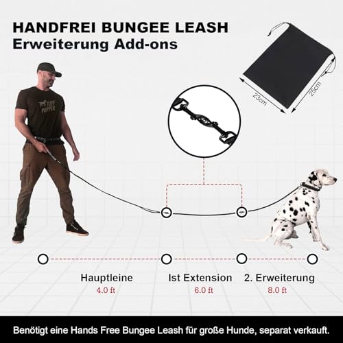 Freihändig Laufleine - Bungeeteil für Joggingleine, Bauchgurt Hundeleine mit Integrierter Zugstopp Hausleine Halsung, für Hunde Aller Größen Robust, mit Dual Griffe, Schwarz Reflektierende Nähte
