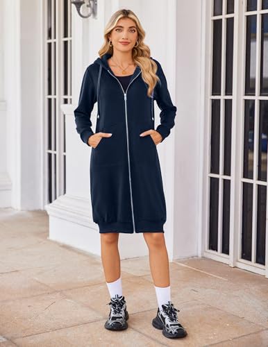 Zeagoo Women's Zip Up Hoodies Oversized Fleece Long Tunic Sweatshirts Casual Long Sleeve 2024 Fall Hoodie Jacket Coat