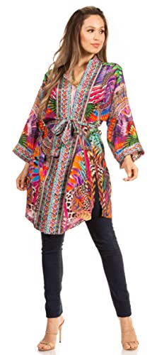 Image of Sakkas Janis Women's Lightweight Open-Front Amazing Print Cardigan with Pockets