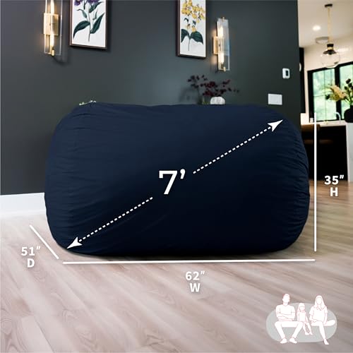 Image of Big Joe Fuf 7Ft Foam Bean Bag Chair for Kids and Family, Ideal for Living Space and Basement, Cobalt Lenox, Durable Woven Polyester, 7 feet Giant