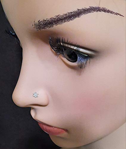 Demira Jewels Natural Diamond 14K Gold Flower Nose Lip Labret Monroe Ring Stud Screw With 8 Mm Long And 16 Gauge Thick Post #TOP3