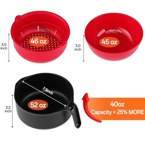 Image of MEACOLIA Jumbo 50 oz Microwave Ramen Cooker Bowl for Double Portion, Spill-Free Rapid Noodle Pasta Cooker with Lid & Drain Strainer, College Dorm Essentials for Girls Guys, Apartment Friendly