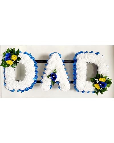 DAD/Any 3 letters with Coffin Spray Artificial Silk Funeral Tribute Name Flowers Letter Wreath Memorial