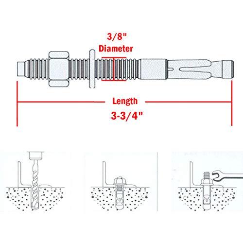 Image of 3 /8 inch X 3-3 /4 inch Concrete Anchor, 304 Stainless Wedge Anchor with Excellent Anti-Rust Performance, 304(18-8) Stainless Steel Concrete Anchors and Screws Kit (10pcs)