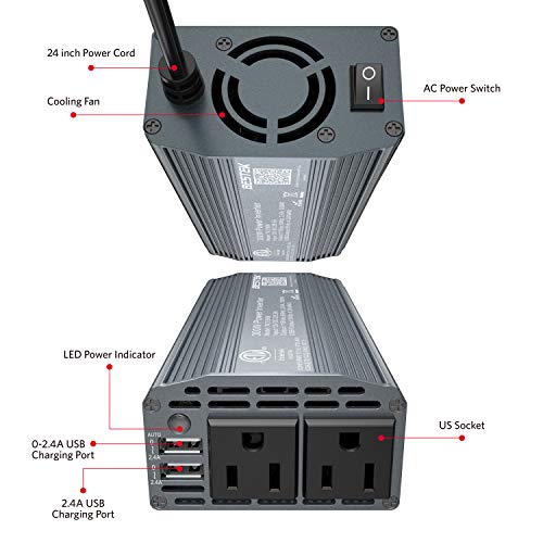 BESTEK 300W Power Inverter DC 12V to 110V AC Car Inverter with 4.2A Dual USB Car Adapter (Gray)
