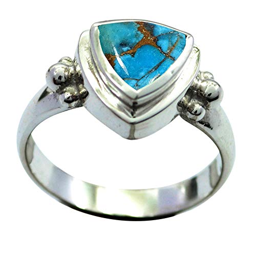 Bague Turquoise Naturelle Argent 925 Trillion pour Homme et Femme