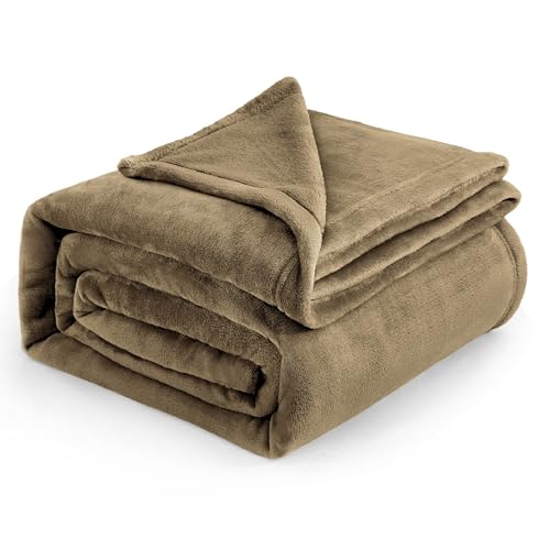 Bedsure Manta para Sofá Plaid - Suave y Calida, Franela Premium Extra Grande para Salon y Cama, Invierno y Verano, Tejido Agradable y Transpirable, XXL230x270cm, Camello