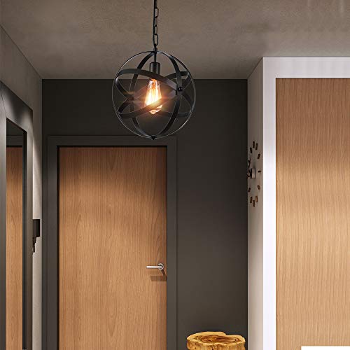 Asnxcju Industrial Metal Black Pendant Light, Vintage Spherical Cage Hanging Pendant Light Fixture With 47.24 Inch Adjustable Chain For Kitchen Island Dining Room Entryway Foyer Hallway 2 Pack #TOP3
