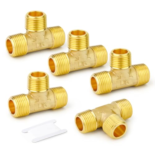 Image of GASHER 5PCS Brass Male Tee Pipe Fitting T Adapter, 3 Way Brass Fitting 3 /8 inch x 3 /8 inch x 3 /8 inch NPT T Fitting