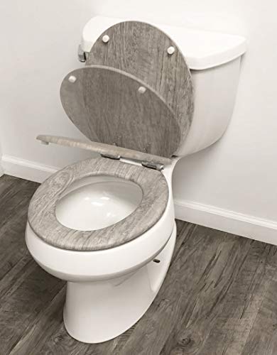 Home+Solutions Toilet Seat, Elongated, Distressed Grey Wood #TOP4