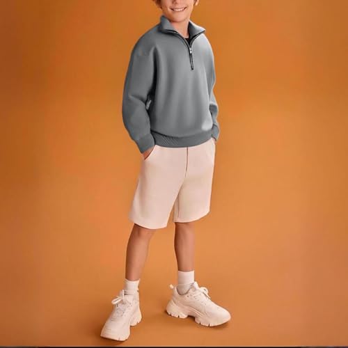 Boys Quarter Zip Sweatshirt Long Sleeve Pullover Tops Lightweight Shirt Solid Color Sweat Shirts School Uniform2