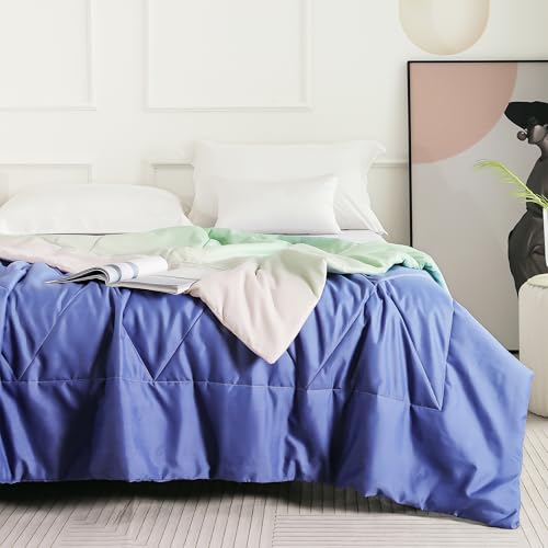Image of Ac Comforter King Size Bed Ombre with Satin Finish 180 GSM - Reversible AC Comforter - Blue Comforter Quilt Duvet Dohar Blanket for Summer 220 x 250cm