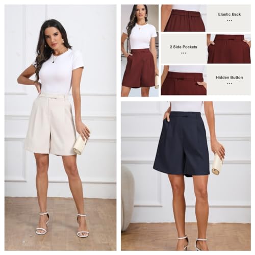 Famulily Womens Summer Long Shorts Casual Wide Leg Hot Pants Cozy Elastic Waist Suit Shorts with Pockets S-XXL - Image 6