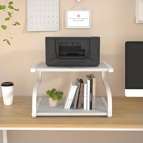 Urline Supporto Per Stampante Con Ripiano Da Tavolo A 2 Ripiani Per Stampante Organizer Da Tavolo Antiscivolo E Resistente, Moderno Ripiano In Legno Per Ufficio E Casa, Bianco - 5