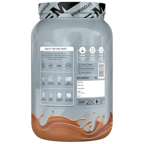 Image of Bigmuscles Nutrition Crude Whey - 1 kg (Cafe Latte) | US FDA REGD. BRAND | Whey Protein Concentrate 80%, 24g Protein, 5.5g BCAA, 4 g Glutamine