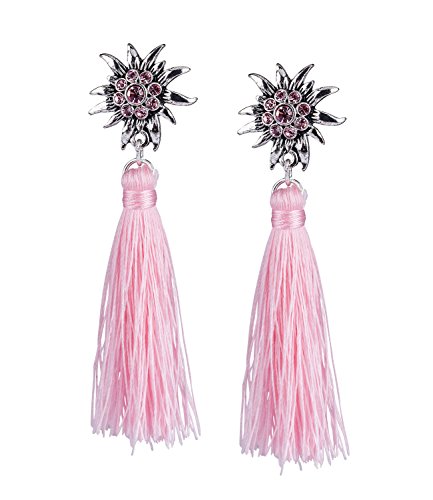 Preisvergleich Produktbild SIX Oktoberfest - Edelweiß-Ohrstecker mit trendiger Tassel, Wiesn, Wasn, Verkleidung, Karneval, Kostüm, Fasching (776-714)