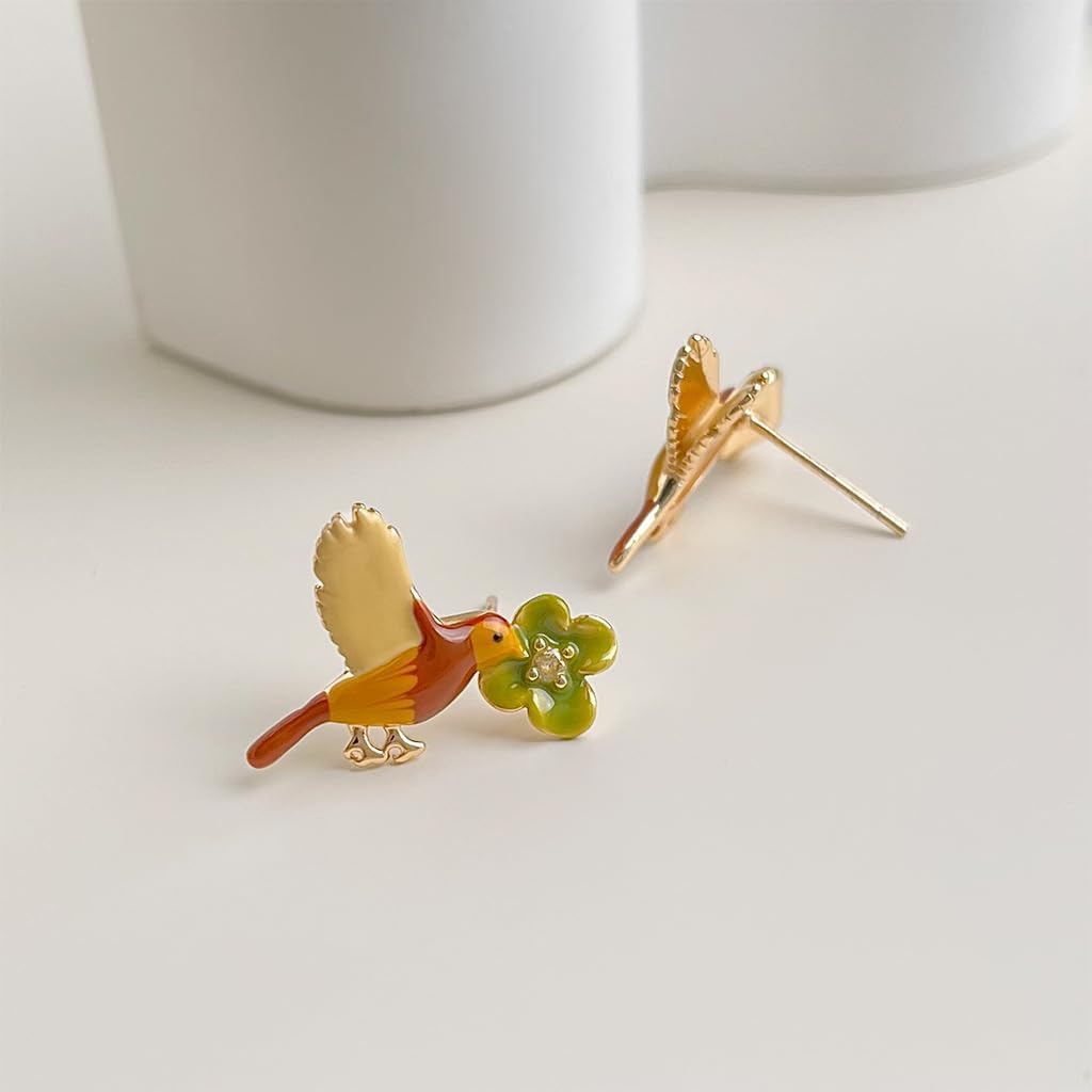 Cute Bird Stud Earrings Sterling Silver Post Enamel Animal Flower Studs Earring Fashion Jewelry for Women Niece - Image 3