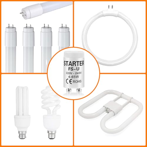 TOKIISHE 12 Stück Leuchtstoffröhren Starter FS-U 4-65 W 220V-240V, Starter für Leuchtstoffröhren, für Einzelschaltung