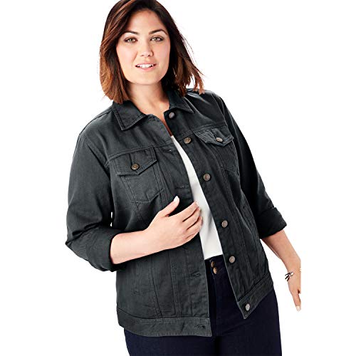 Jessica London Women's Plus Size Classic Cotton Denim Jacket 100% Cotton Jean Jacket - 28, Black