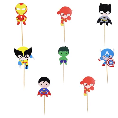 Confetti 24pc Cartoon Superhero Cupcake Topper for Kids Birthday Party Cake Decoration Supplies...