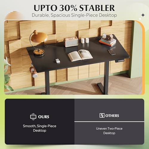 Image of DEVAISE 48 x 24 Inches Electric Standing Desk, Whole-Piece Desktop Standing Desk with Adjustable Height,Cable Holes, 3-Preset Memory Sit Stand up Desk, One-Piece Computer Desk for Home, Office (Black)