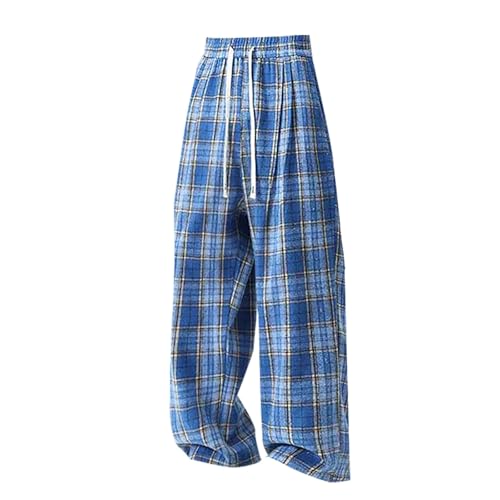 Men's Plaid Casual Pants Stretchy Sofy Comfy Pajamas Trosers Loose Fit Waist Drawstring Straight Leg Pants Plus Size3
