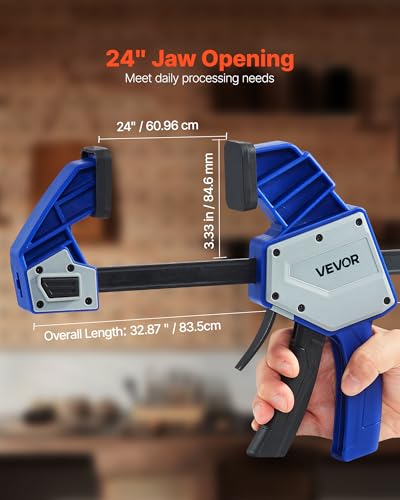 Image of VEVOR Bar Clamps for Woodworking, 2-Pack 24 inch One-Handed Clamp /Spreader, Quick-Grip F-Clamp with 340 lbs Load Limit, Premium Plastic and Carbon Steel, for Woodworking Metal working, Blue + Black