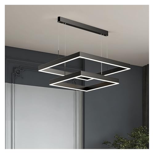 Lustre moderne LED carré en aluminium noir et blanc naturel 40-60cm
