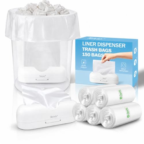 Image of Teivio 4 Gallon Trash Bags with In-Bin Dispenser, 150 Count | 15% thicker bathroom garbage bags, sturdy waste basket liners with dispenser for leak-resistant, easy refills.