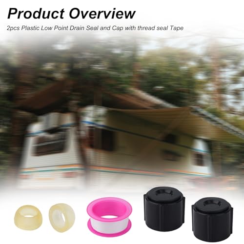 Image of BOXOB 2pcs Low Point Drain Seals and Caps, Plastic Low Point Drain Plugs with Sealing Ring Replacement Caps for RV Camper Travel Trailer, 1 /2 Inch Hot & Cold Water Lines